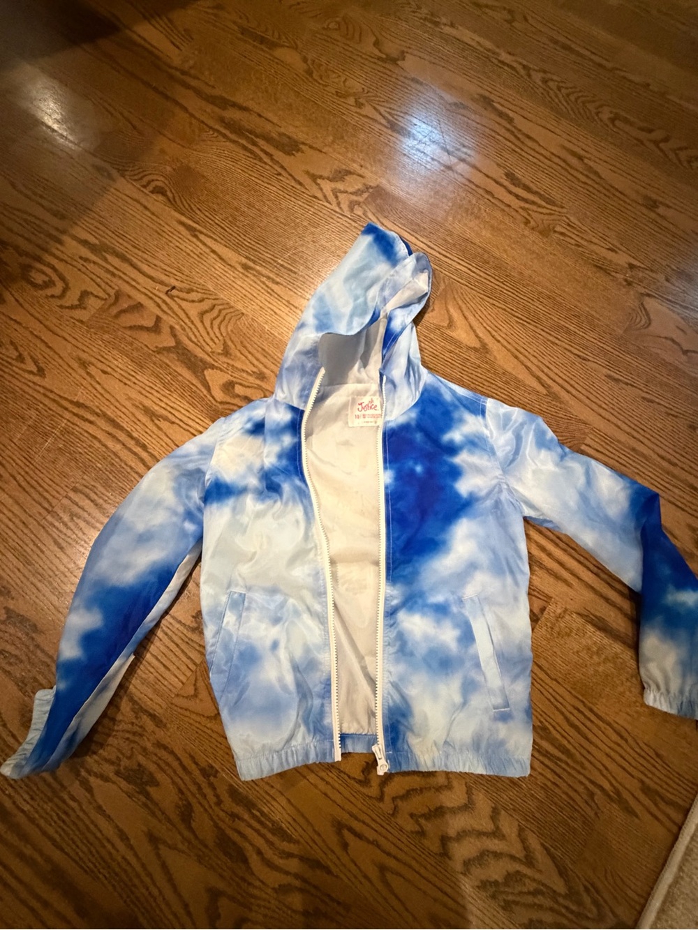 Justice Blue and White Tie-Dye Zip Rain coat